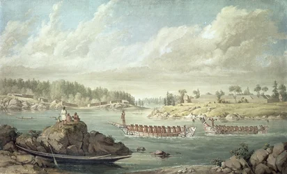 Retour des Makah dans leurs canoës de guerre